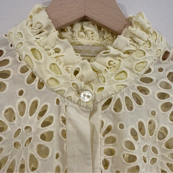 Charina Sarte Dandelion Butter Yellow Eyelet Tiered Button Front Dress L - Picture 6 of 7